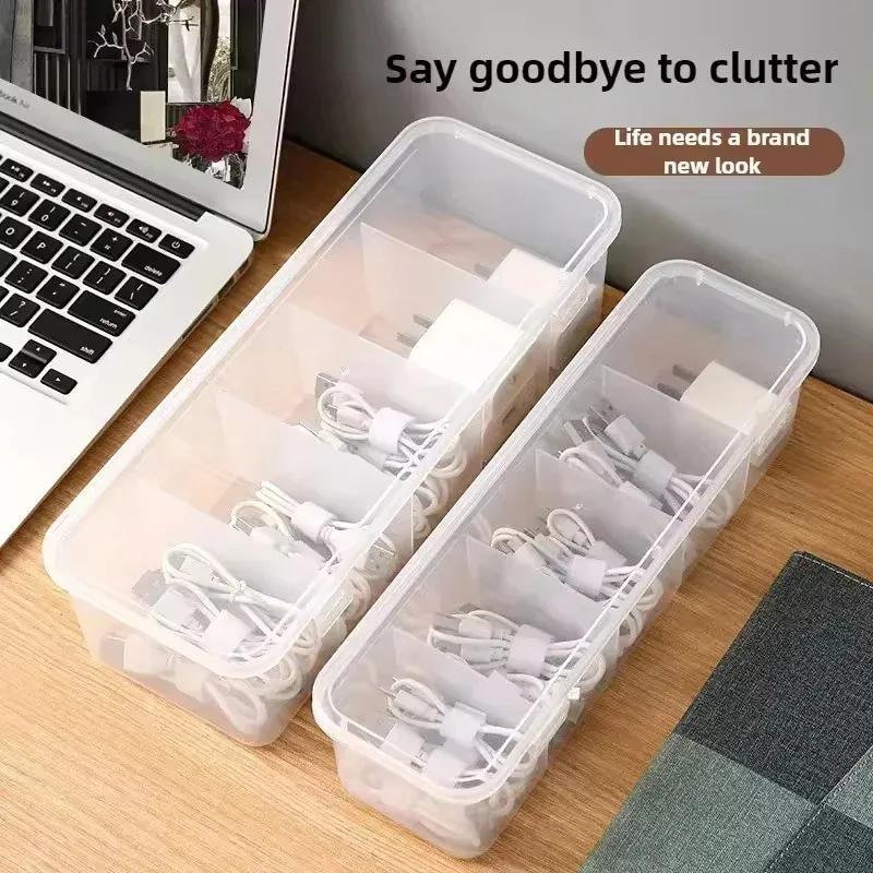 Transparent Cable Storage Box, Compartment Organizer with Lid, Dust-proof Tidy for Use in Office and Home Cable Protector