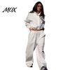 Women Casual Jacket Sets Pants Set for Fall, Stand Collar Zip-Up & Drawstring Loose Fit Clothing Waist Wide Leg Pants, Two Piece Matching Suit