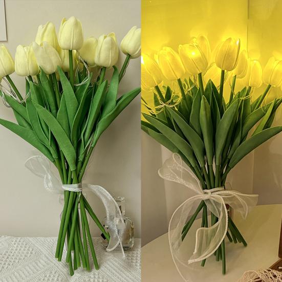 LED Aydınlatmalı Yapay Lale Gece Lambası Ayarlanabilir Saplar Sıcak Yumuşak Işıklı Gerçekçi PU Lale Buketi Ev Dekorasyonu İçin Zarif Çiçekli Gece Lambası