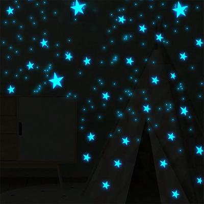 100 Pcs Luminous Moon and Stars Wall Stickers Glow In the Dark Wall Decals Bedroom Ceiling Home Decorative Stickers Kids Room