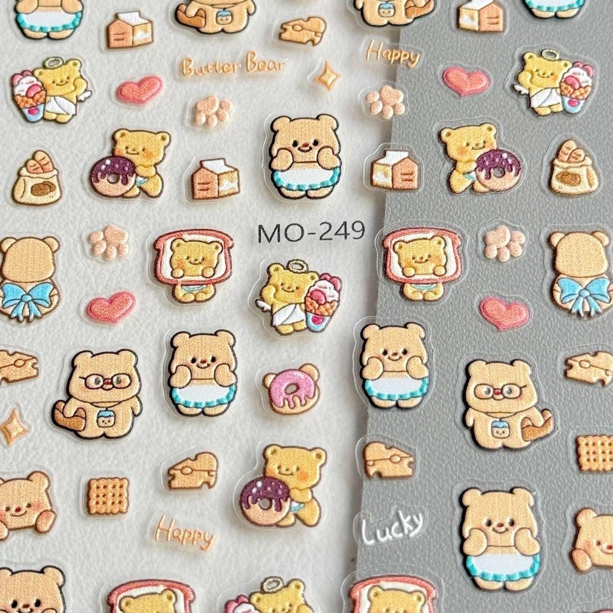 Xiaohongshu Embossed 3D Nail Art Stickers - Cute Winnie the Pooh & Bear Collection