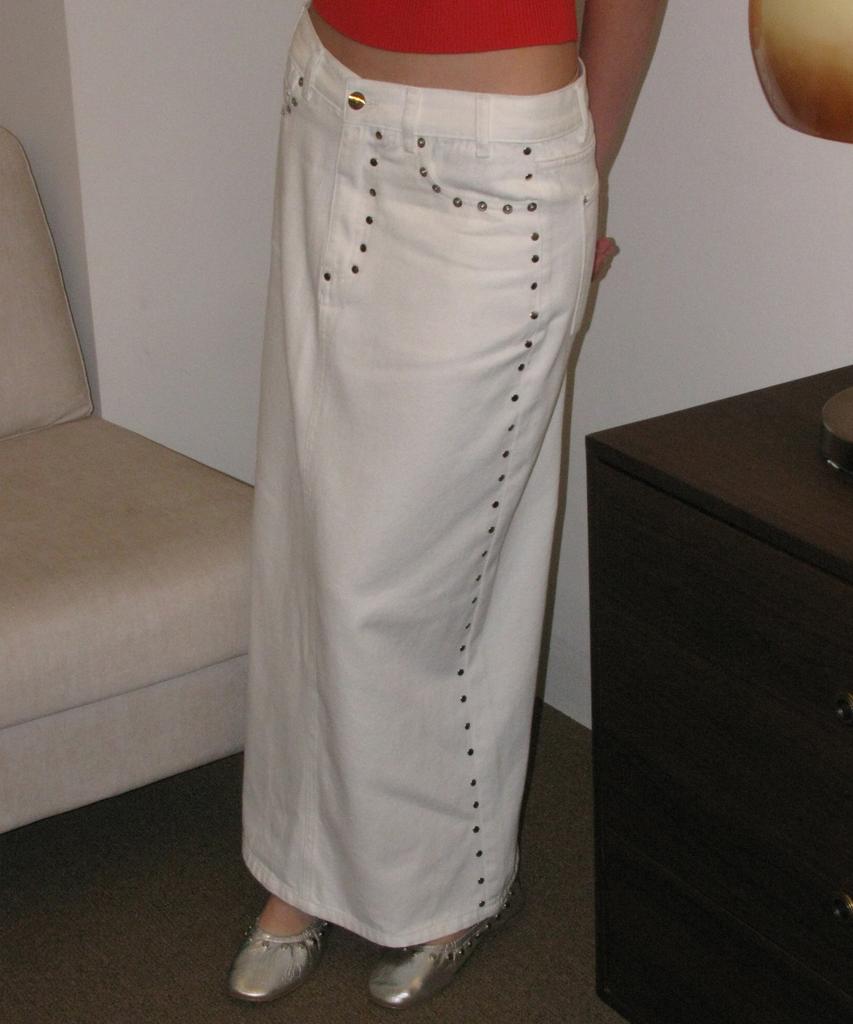 Partimento Woman Studded Denim Maxi Skirt_White