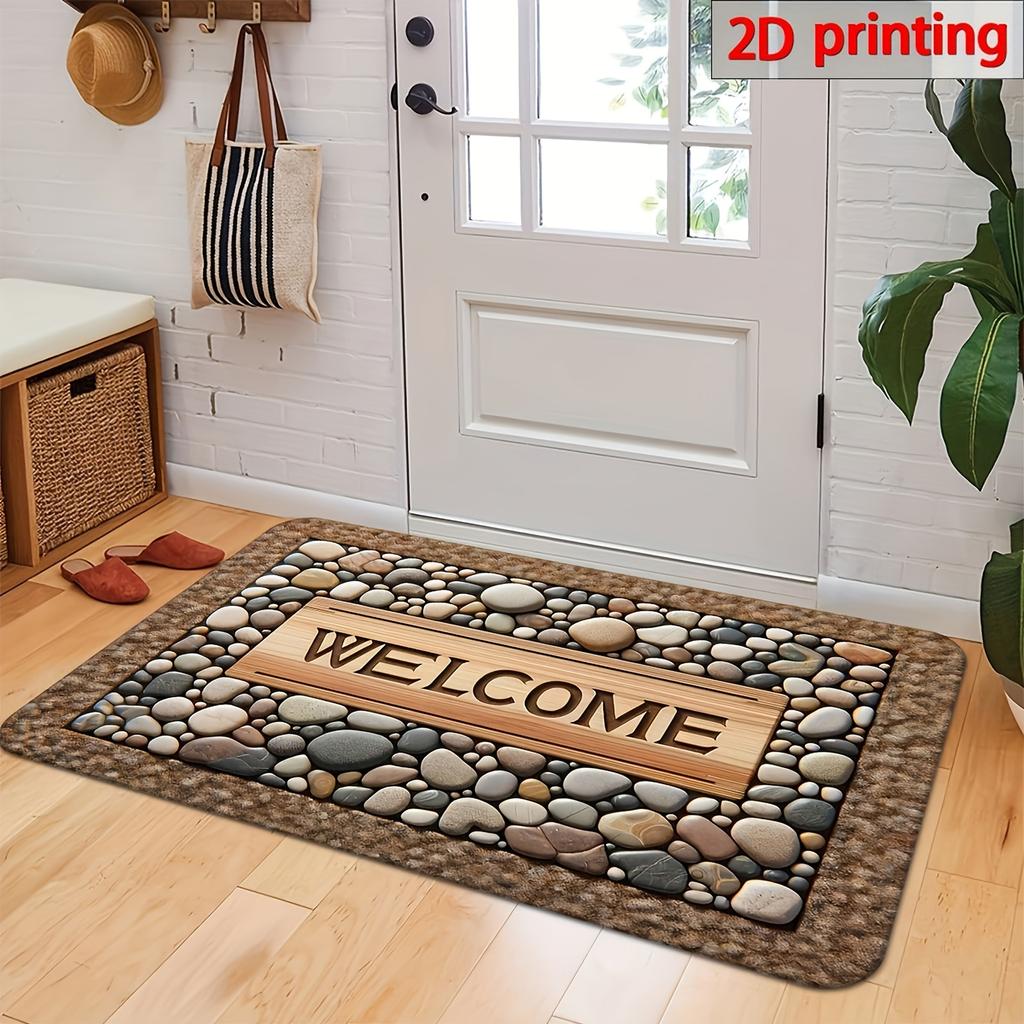 1pc Welcome Home Non-Slip Door Mat - Durable, Machine Washable Mat with Stone Pattern & Wood Texture Design - Perfect for Farmhouse Decor, All-Season