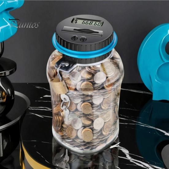 Safe Money Box for Savings Digital Coin Bank with Intelligent Counting, Safety Padlock ABS Transparent Personal Lock Jar, Management Kids And
