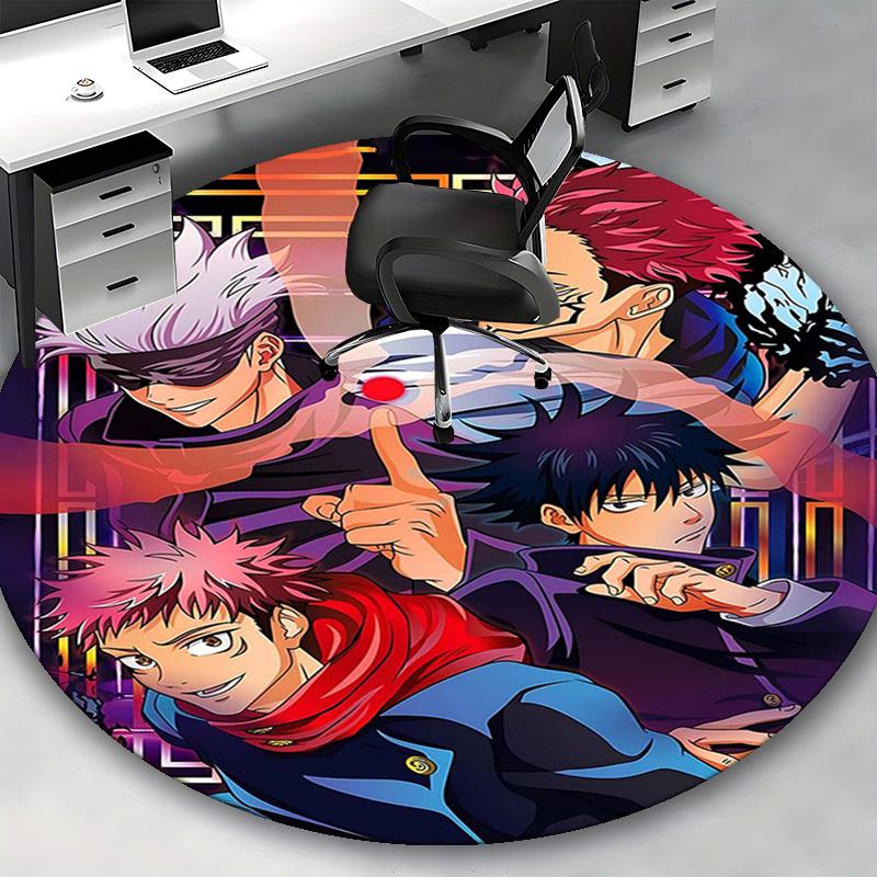 1pc Anime Cartoon Design Round Carpet  Office Chair Mat, NonSlip Rug for Home Decor