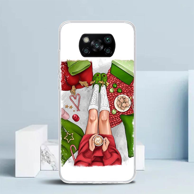Christmas Art Girls Coffee Phone Case For Xiaomi Poco F7 Ultra X5 X6 X7 Pro M7 Redmi 15C 15 13C 13 12C 12 10C 10 10A 9 9C 9A 9T