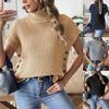Women's Spring Autumn Pullovers and Sweaters Vest Side Button Decoration Turtleneck Casual Knitted Tank Tops