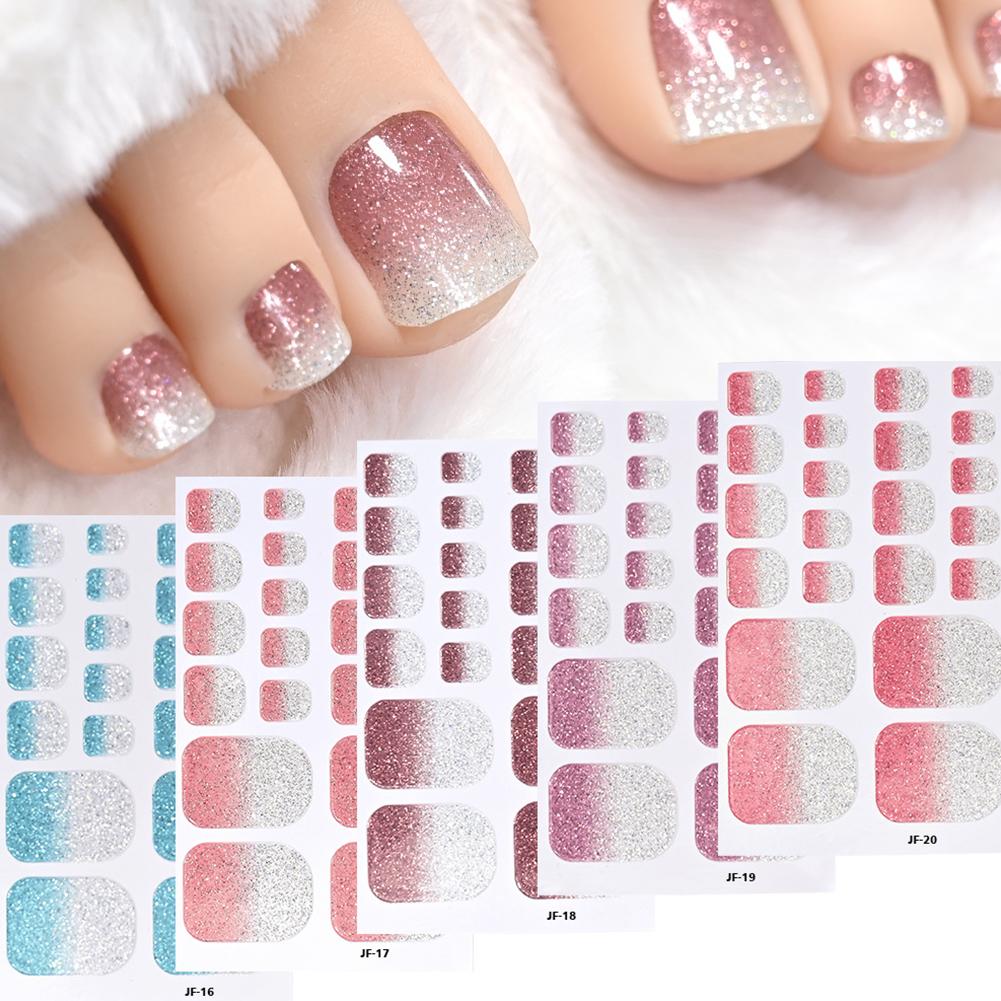 22tips Glitter Toe Nail Stickers Full Cover Nail Wraps Adhesive Toenails Decals for Women DIY Toenails Decals