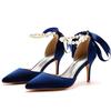 7cm Thin Heeled Large Size Sandals Banquet Women's Shoes Streamer Beaded High Heels Sandals Satin Dress Long Skirt Shoes