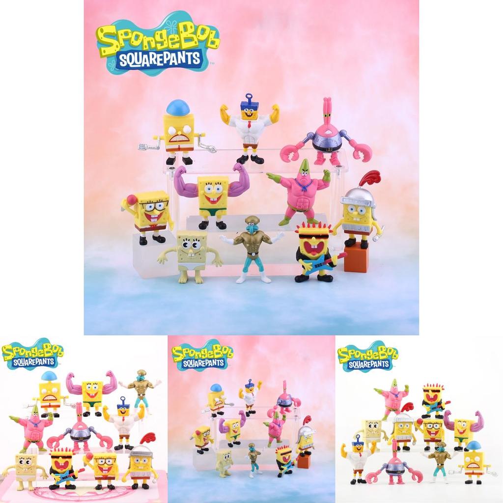 Colorful 10-piece Set Of Muscle Spongebob Cake Decorations