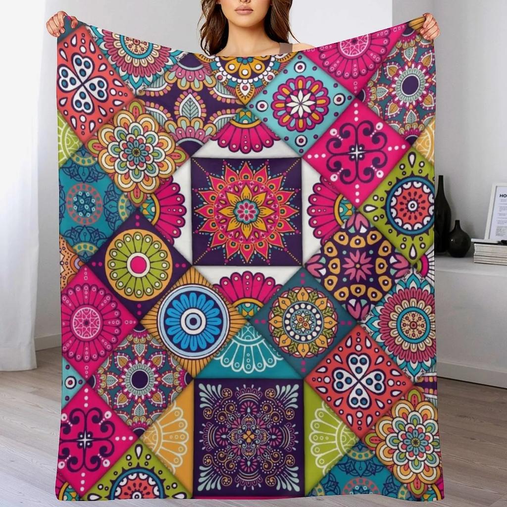 Ethnic Hippie Pattern Patchwork Throw Blanket All Weather Soft Throw Blanket for Sofa