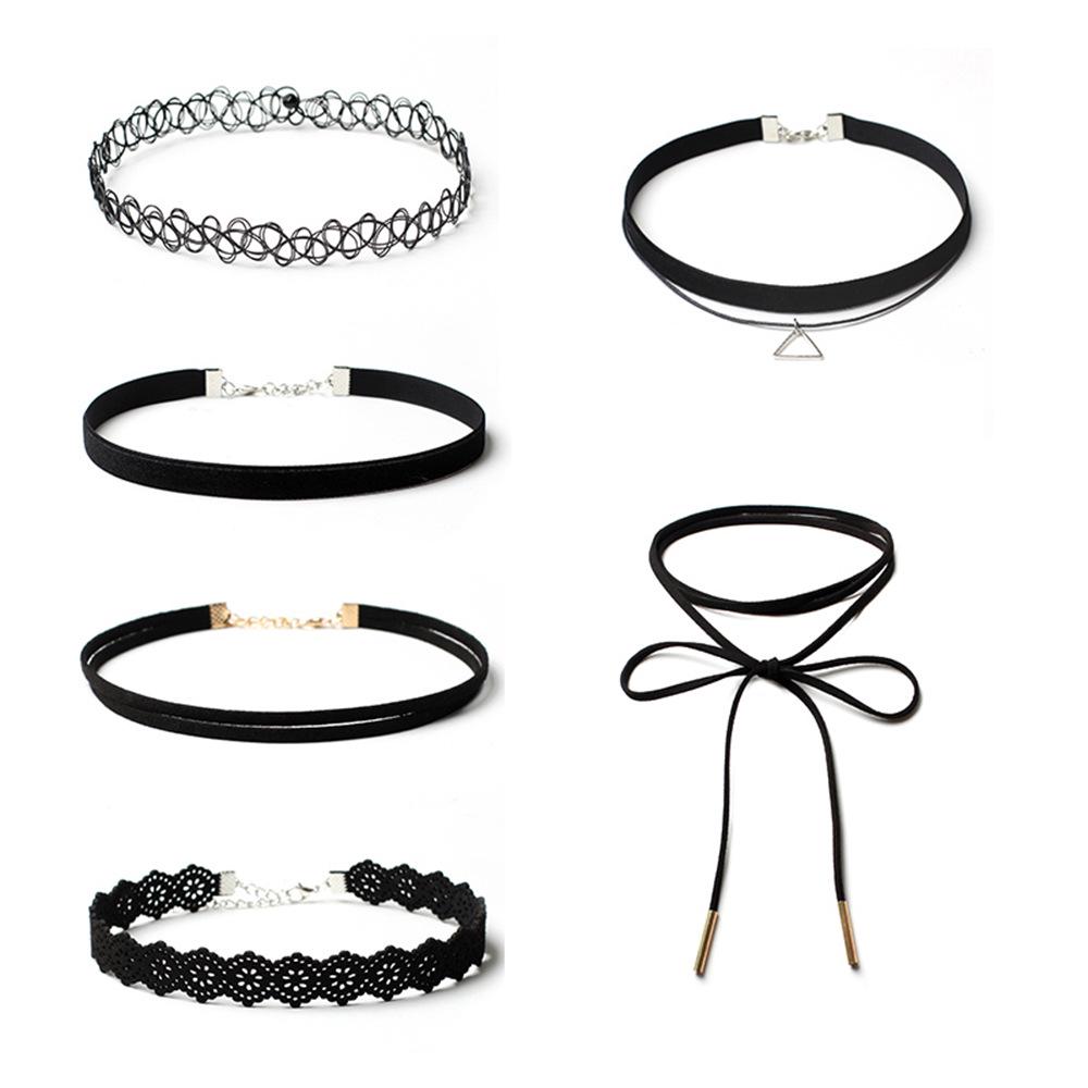 Minimalistisches europäisches & amerikanisches Lolita Spitzen Choker Halskettenset für Damen