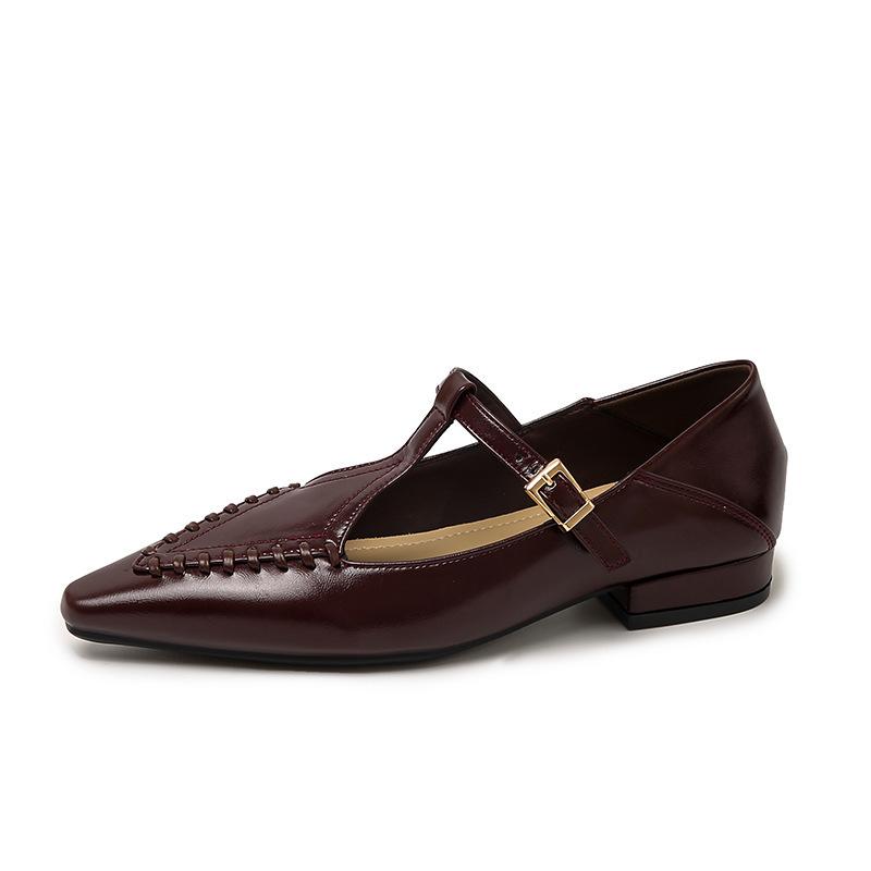 

Pointed single shoes women s new models with skirts, temperament is not tired, low heels, flat bottom black Mary Jane women s shoes 40 бордовый