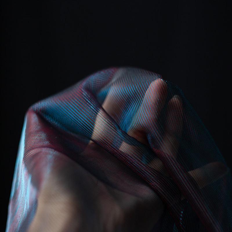 Vintage Gradient Blue Mesh Fabric See-through Laser Color-changing Designer DIY Sewing Creative Clothing Fabric Background Cloth