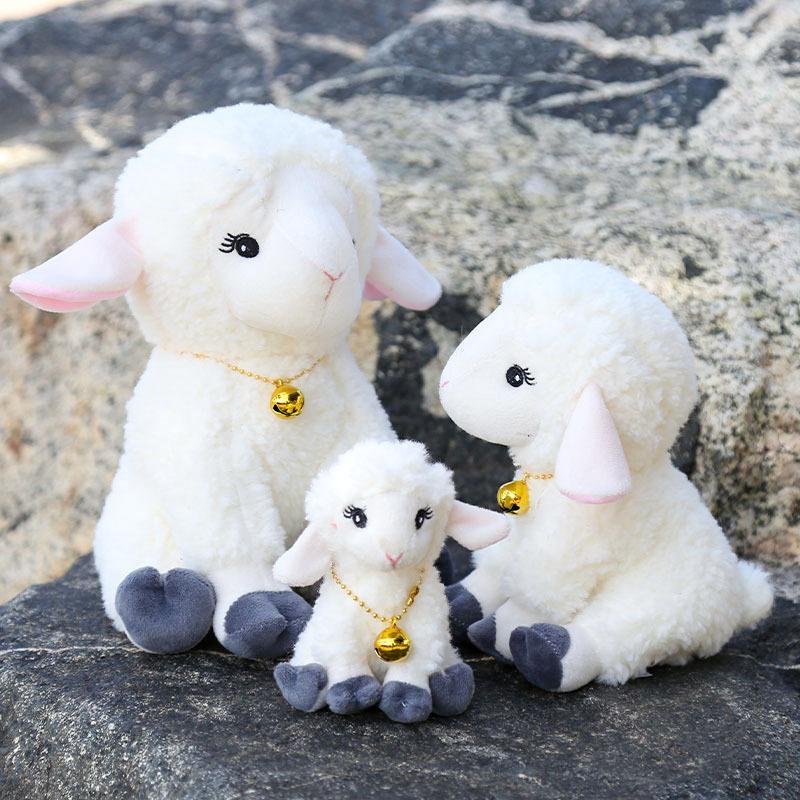 Cute Bell Decor Sheep Stuffed Ornament Long Ears Sitting Design 1Pcs Soft Fluffy Plush Pendant for Backpack Car Interior Decor