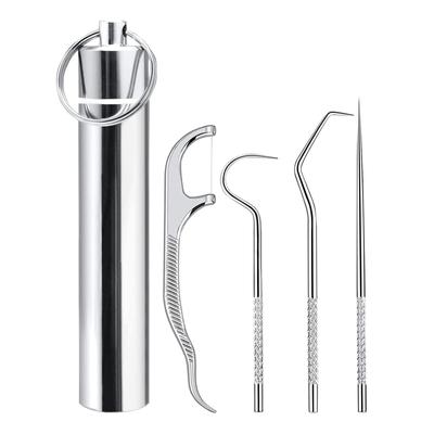 Zahnstocher aus rostfreiem Stahl, Taschenset, wiederverwendbare Zahnstocher aus Metall mit Schlüsselring für Picknicks im Freien, Camping und Reisen