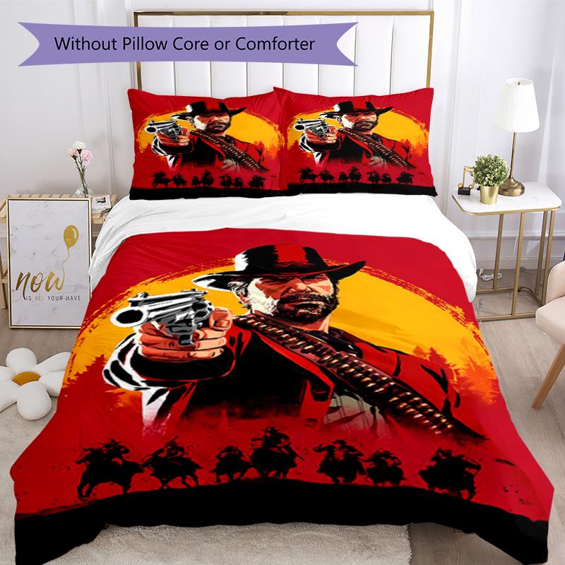 Juego de ropa de cama con estampado de Red Dead Redemption 1 de 3 piezas, juego de funda nórdica incluye funda nórdica y fundas de almohada, decoración de dormitorio y regalo perfecto para todas las estaciones
