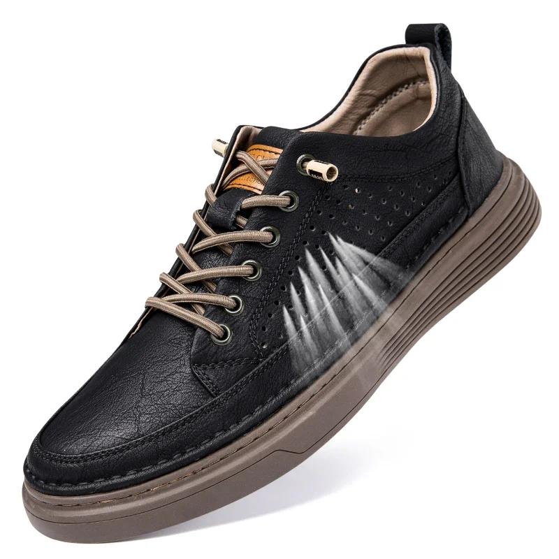 Fashion Genuine Leather Casual Shoes for Men Shoes Design Handmade Sneakers Mens Comfortable Leather All-match Comfortable Skate Shoes