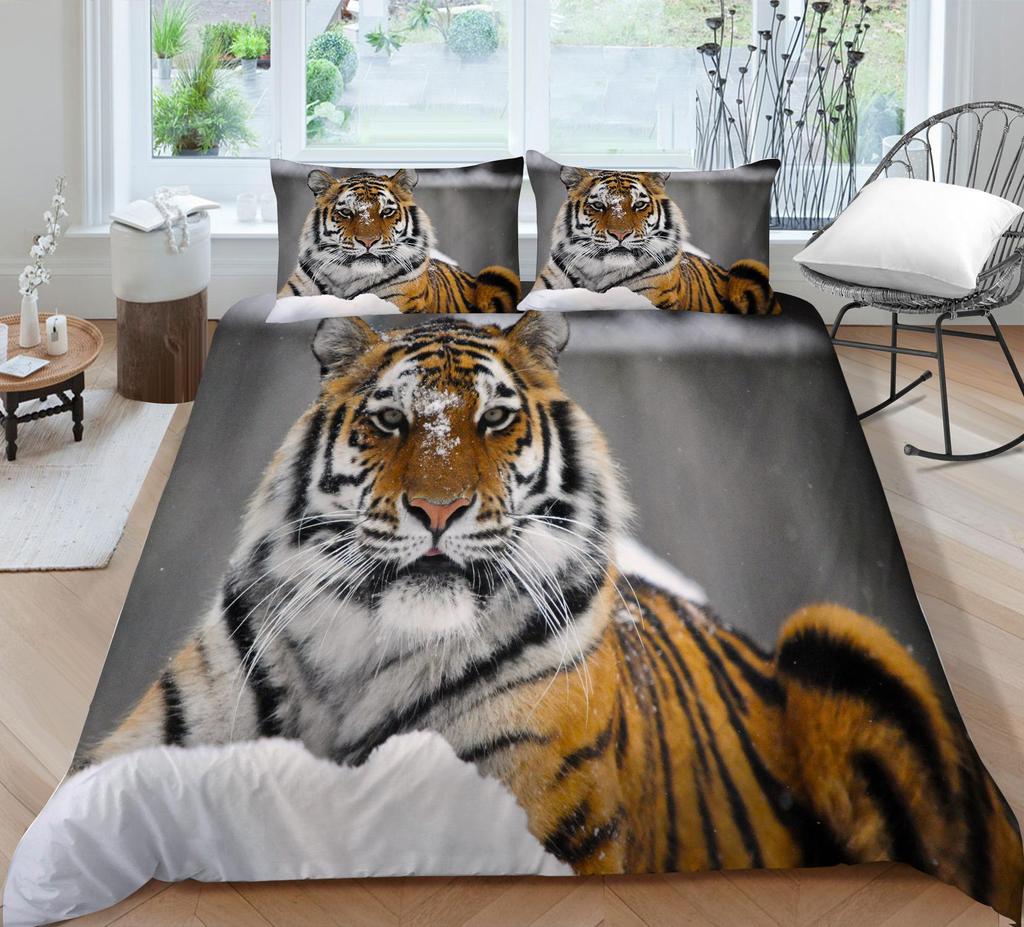 3D Tiger Pattern Bedding Set Bedroom Bed Home Quilt Cover Pillowcase Bedroom Bedding Microfiber 2/3 Pieces Gift