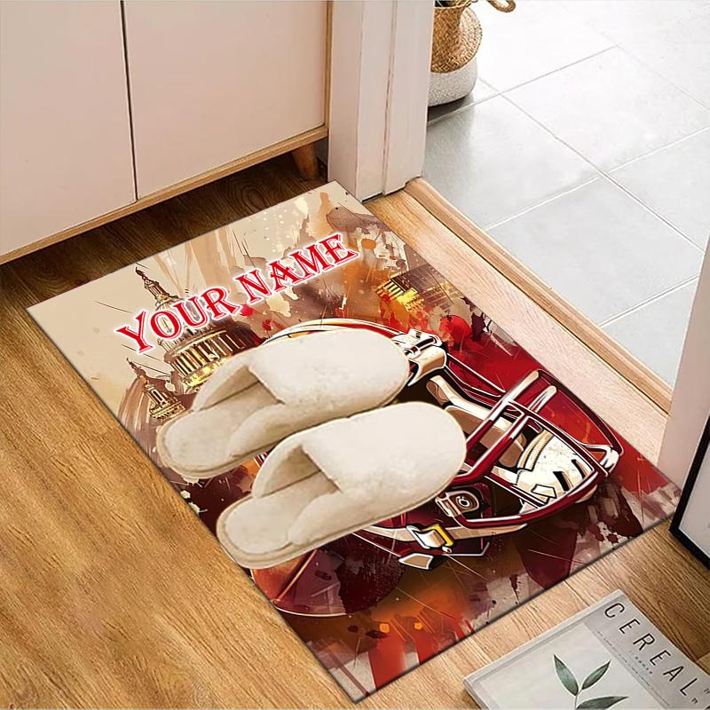 1PC Custom Name American Football Helmet Art Theme Floor Mat Ideal for Living Room, Game Rooms, Office, Bedroom, Floor Mat Playful Design