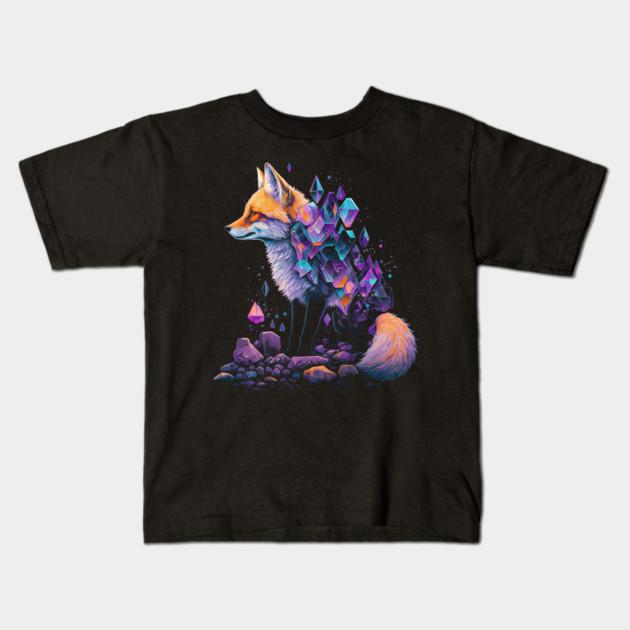 Boys Girls Soft Cotton Graphic Tees Esoteric Fox Pet Art Crystals Cute Illustration Design Breathable Daily School Wear Kids T-Shirts