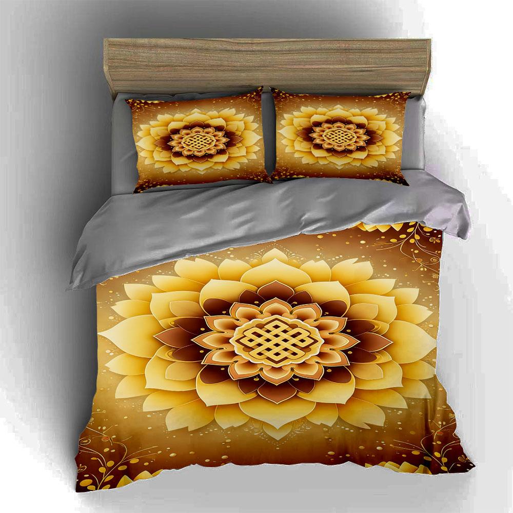 Golden floral mandala. Bedding Duvet cover sets Duvet covers Pillowcases gifts (1 * Duvet Cover 2 * Pillowcases, without duvet insert)
