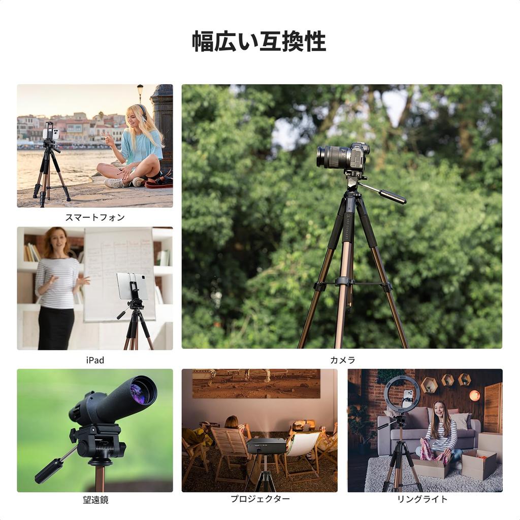 CONCEPT 190cm Camera Travel Tripod with and 4kg Load Suitable for Both Cameras and K&F Tripod Lightweight, Compact, 5-Stage Extension, 360° Rotation,