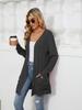 Autumn and Winter New Pit Stripes Long-sleeved Pockets Casual Solid Color Cardigan Jacket Long Cardigan Women Tops Kawaii Sweater