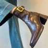 Square head high heel short boots women's retro thick heel thick sole thin velvet Martin boots silent bottom thin boots