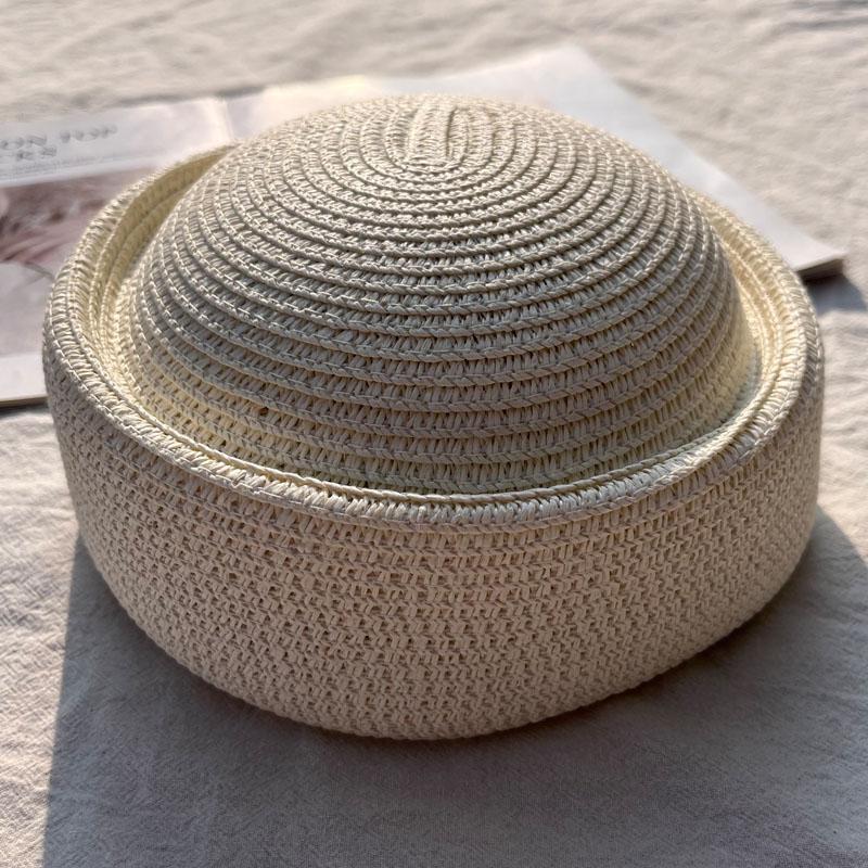 

Vintage Spring Summer Straw Weave Pillbox Hat for Women Lightweight Breathable Sun Cap with Letter Detail Casual Beach Hat Party 56-58cm