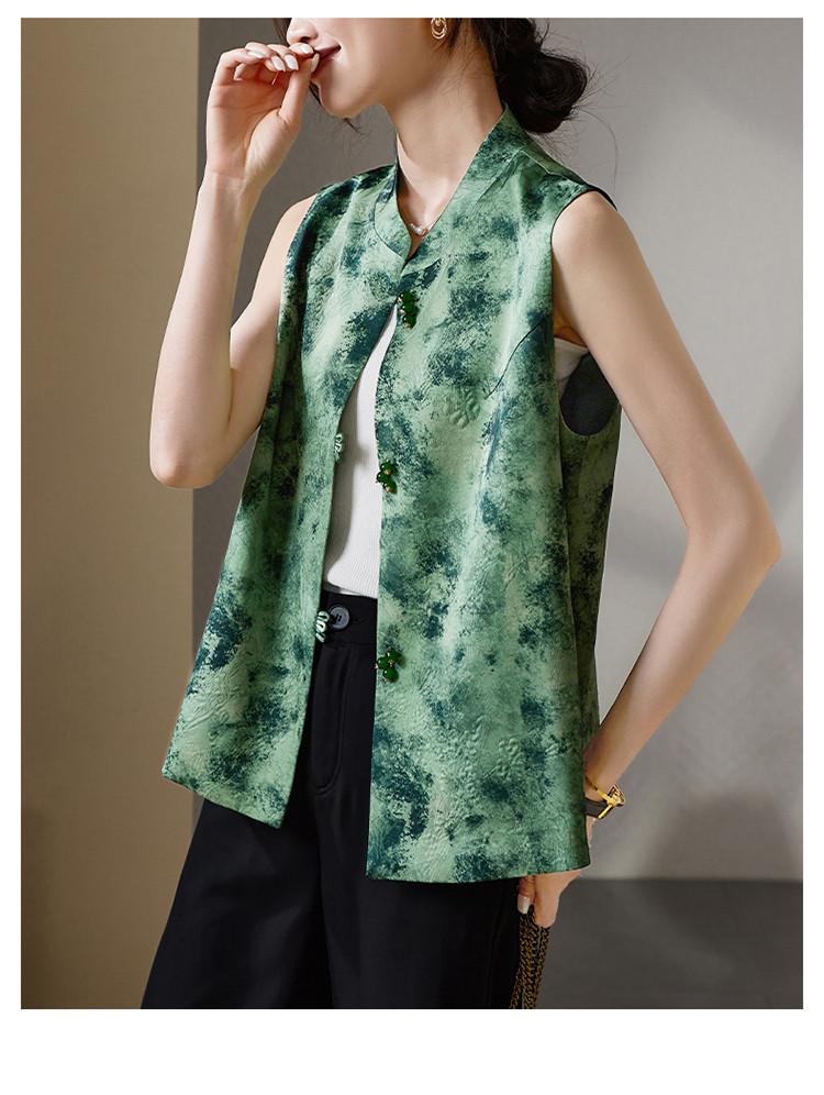 New Chinese Style Printed Vest Jacket for Women