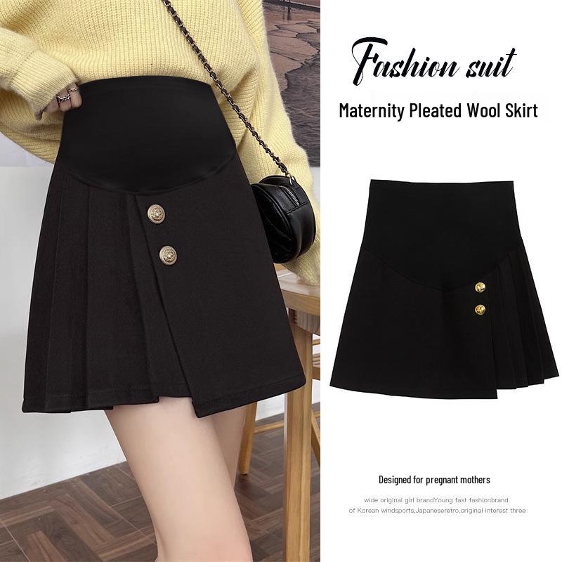 

Maternity Forest Style Woolen A-Line Pleated Skirt with Belly Support and Studded Detail (Fall/Winter 2025 Collection) 2XL