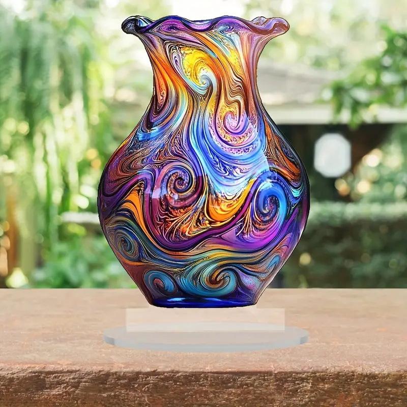

2D Flat Bohemian Style Acrylic Vase Desktop Decoration, Suitable for Wall Decoration, Porch, Room, Villa, Accents Home, Hallway, or Workplace - Rustic 20*14.5cm