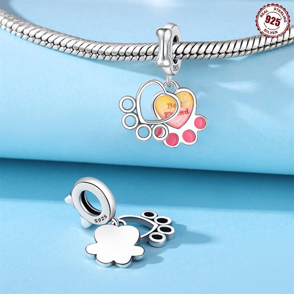 Original Copper Charms Luxury Pink Claw Print Pendant Beads Fit Bracelet Diy Women Making Delicate Gift