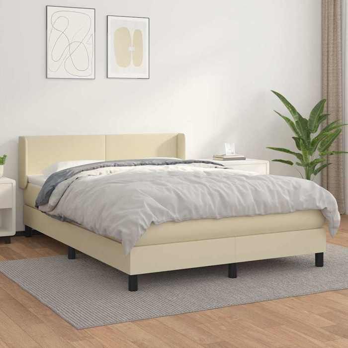 Sommier avec matelas - MAISON EXCLUSIVE - 140x200 cm - Similicuir crème - Ressorts ensachés - Tête de lit réglable