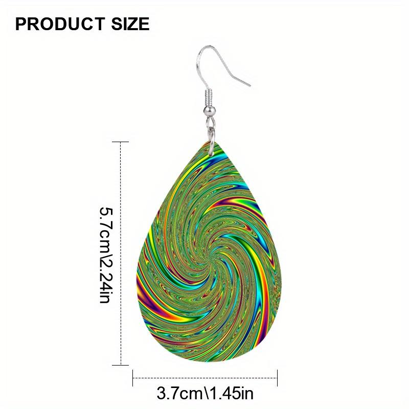 Creative Colorful Vortex PU Leather Earrings for Women Cool Earrings Double-sided Printed Drop Earrings Fashion Versatile Earring Accessories