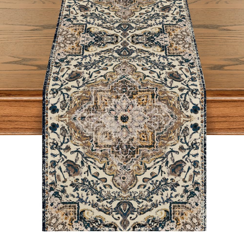 Boho Bohemia Styl Lněné Běhouny na Stůl Komodová Šála Dekorace Omyvatelné Běhouny na Jídelní Stůl Sváteční Dekorace do Jídelny 150x33cm black