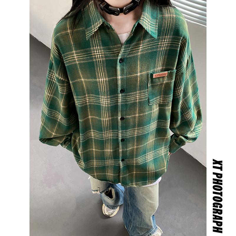 Women's Plaid Long Sleeve Shirt - Casual, Loose-Fit Top for Autumn and Spring