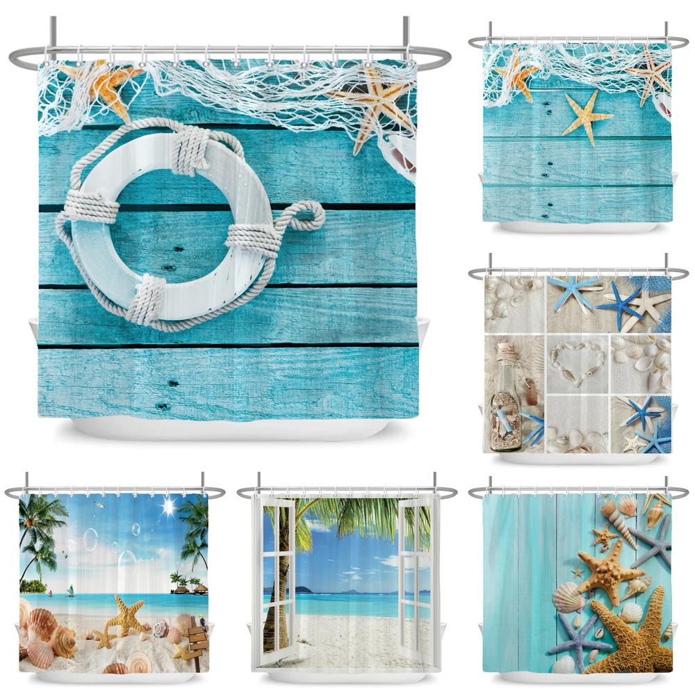 ocean beach shell Print bathroom waterproof shower curtain shower curtain modern polyster home decor bathroom curtain with hooks