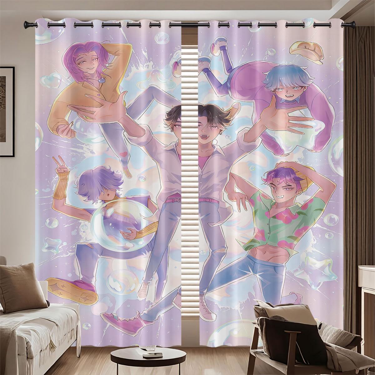 

2Pcs Saja Boys Print Blackout Curtains In Multiple Sizes For Living Room And Bedroom Insulation Decoration, Machine Washable 140x160&Grommet Top