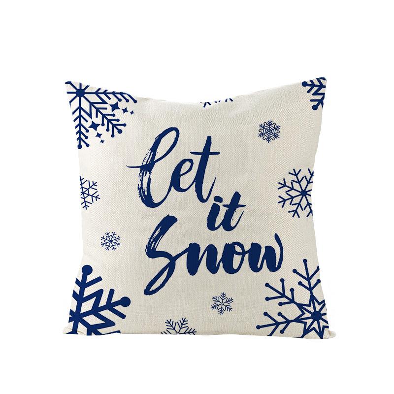 Blue Christmas Pillow Case Polyester Printed Christmas Elk Pillow Home Sofa Pillow Case