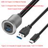 Bochara USB3.0+Type C 3.1 3.0 Male To Female Extension Cable Flush Mount Panel Dashboard Aluminum Alloy With Indicator