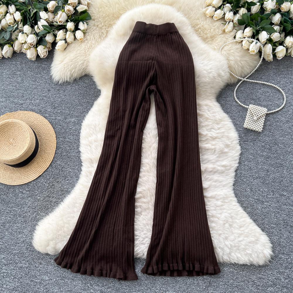 Herbst Winter Damen Lässiger Stil Gestrickter Pullover Kordelzug Weites Bein Hausanzug Hose