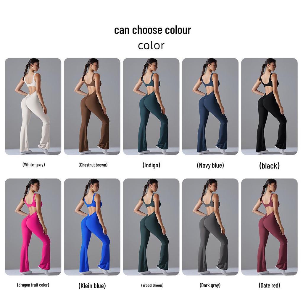 Kombinezon sportowy w jednolitym kolorze, dopasowany, z szerokimi nogawkami, do jogi i biegania