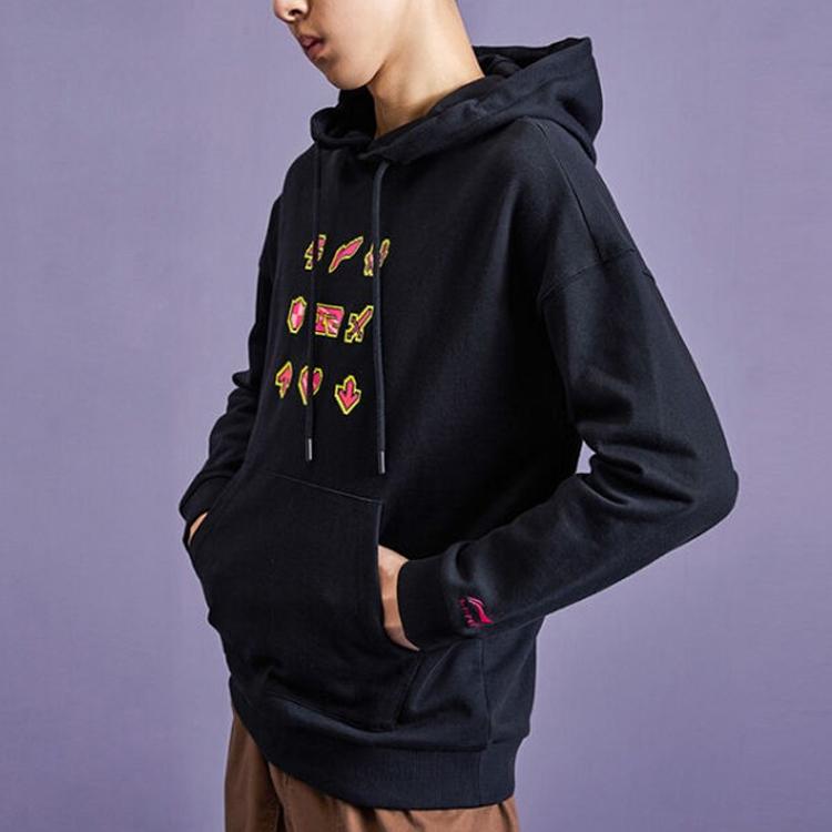 Li Ning Sportmode Serie E-Sport Element Bedruckter Lockerer Hoodie Herren Hoodies Schwarz AWDPD11-1