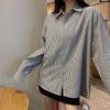 Women's Retro Striped Long Sleeve Lapel Shirt - Casual, Loose Fit for Spring and Autumn