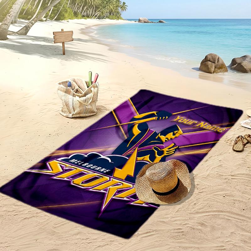 Melbourne Storm Custom Beach Towel, Print Your Name Text Lightweight Absorbent Towel for Swimming Travel