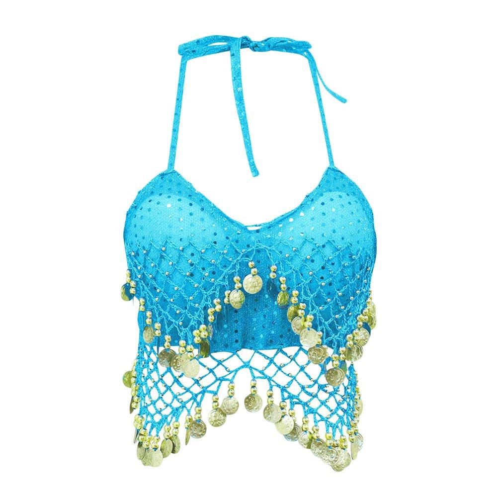 

Shiny Belly Dance Bra Halter Neck Stage Performance Top Charming Show Costumes Nightclub озеро синього кольору