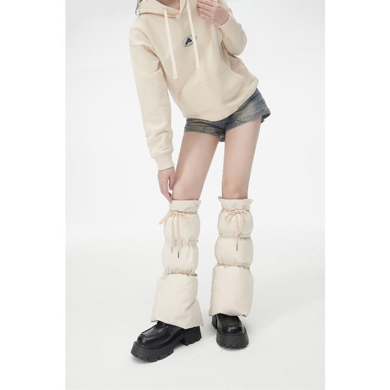 Pernas Acolchoadas Puffer de Inverno Femininas Esportes ao Ar Livre Cordão Ajustável Divididas Flared Cobre-Botas Punhos Meias