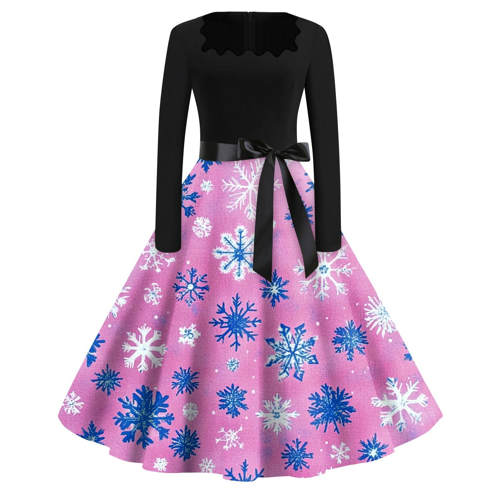 

Женская мода с круглым вырезом, повседневные тонкие рождественские платья с длинным рукавом и принтом XXXXXL